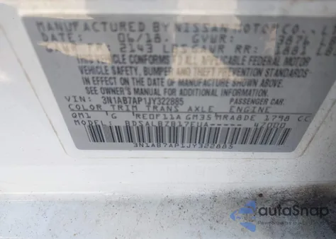 2018 Nissan Sentra S из США, поврежденный, VIN 3N1AB7AP1JY322885